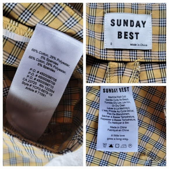 Sunday Best by Aritzia Merida Pant Acacia Yellow Check Straight Leg Mid Rise Pan - Picture 8 of 11